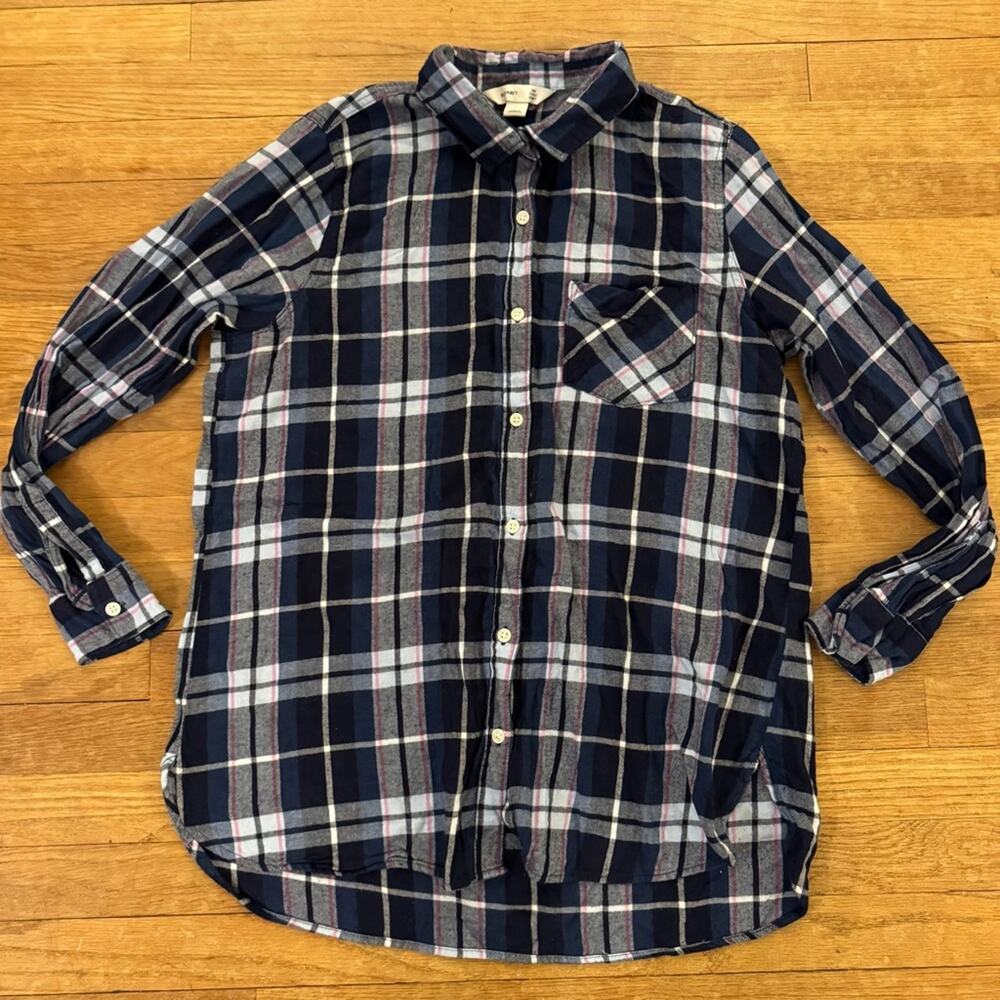 Old Navy navy white button-down long sleeve flannel shirt top size large L
b65